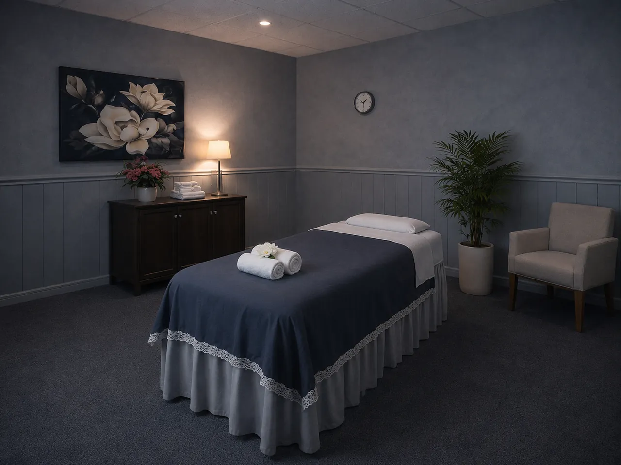 Private, clean massage room ready for a guest at V Healing Massage Spa in Largo, FL