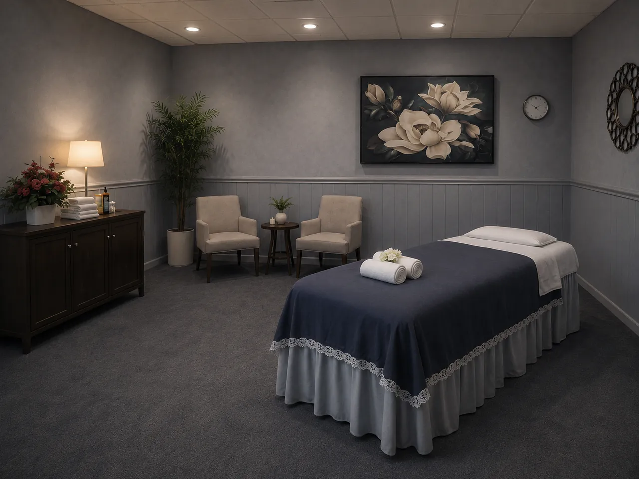 Private massage room with a soft lamp at V Healing Massage Spa in Largo, FL